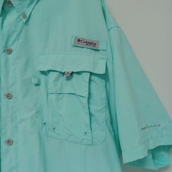 SOLD!Columbia PFG Omni-Shade Fishing Shirt, Vented Back, Light Turquoise, XL - Picture 2 of 7